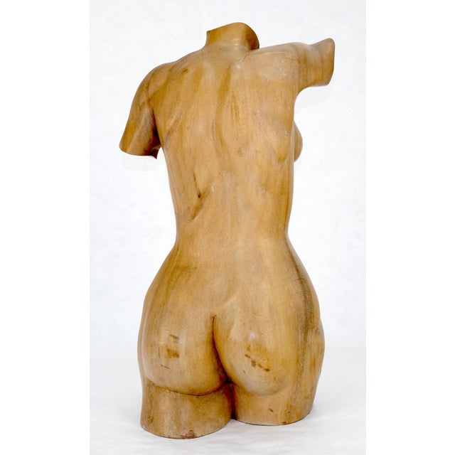 Very Fine Carved Oiled Mango Wood Sculpture of a Nude Female Bust MINT For Sale - Image 9 of 11