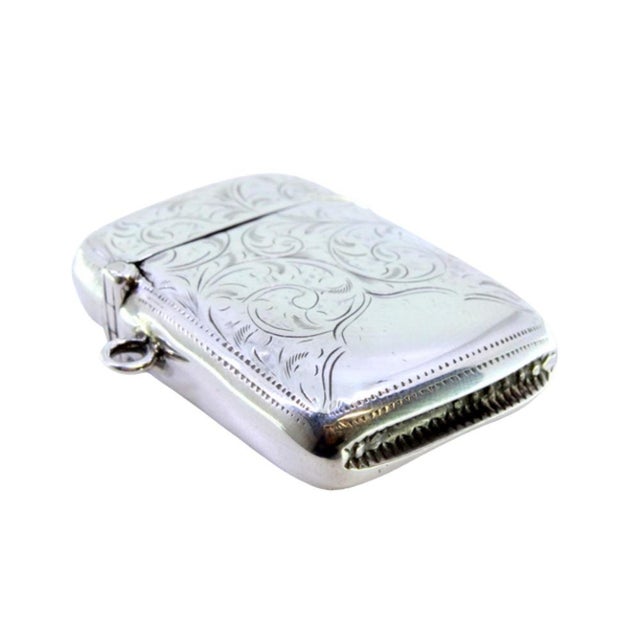 Silver Silver Matchbox with Engraved Florals and Monogram Card For Sale - Image 8 of 8
