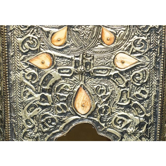 Antique Indian Repousse Pewter with Stone Inlaid Detailing Side Table, 1920 For Sale - Image 9 of 18