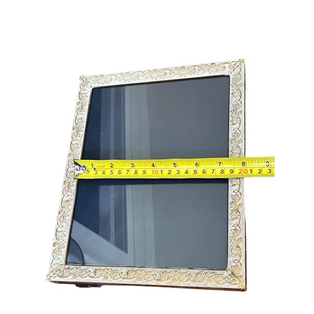 Vintage Large Ivory & Gold Brass Picture Frame With Embossed Acanthus Leaf Motif – 8" X 10" For Sale - Image 9 of 11