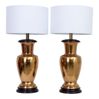 Pair Large Brass Lamps For Sale
