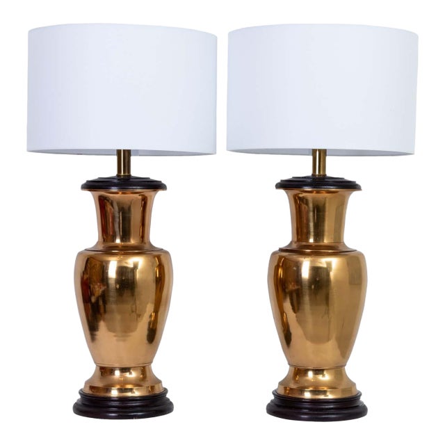 Pair Large Brass Lamps For Sale