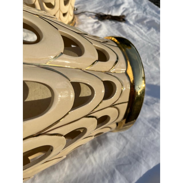 Ceramic Large Reticulated Porcelain Lamps a Pair For Sale - Image 7 of 11