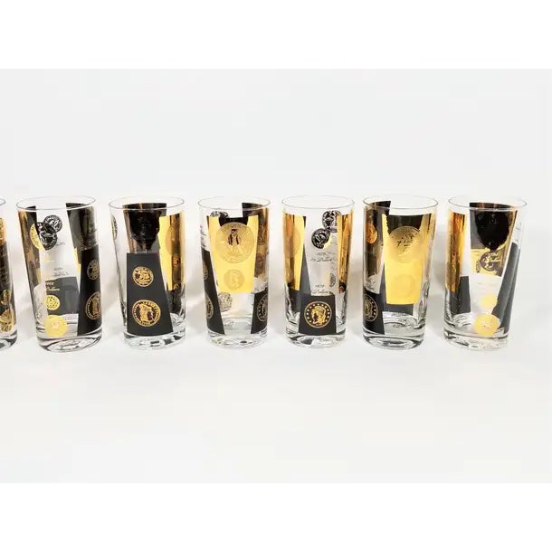 Glass Cera 22-Karat Gold Currency Collection Signed Glassware Barware 1960s Mid Century Set of 10 For Sale - Image 7 of 16