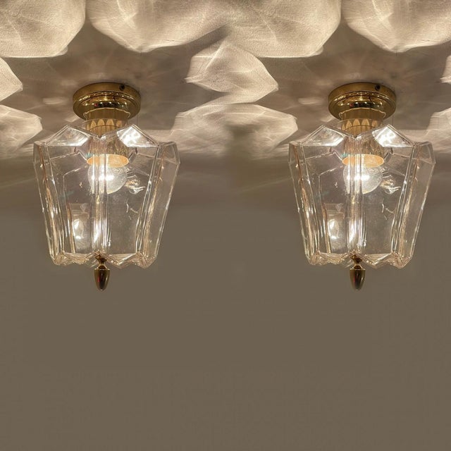 Flower Shaped Flush Mount in Clear Glass and Brass from Limburg, 1970 For Sale - Image 9 of 16