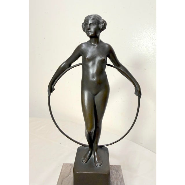 Antique Artur Berger Dresden Germany Nude Lady With Ring Bronze Statue Sculpture For Sale - Image 4 of 16