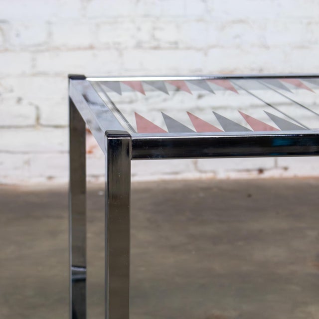 Mid-20th Century Mid Century Modern Game End or Side Table Chrome Cube Frame & Backgammon Glass Top For Sale - Image 9 of 18