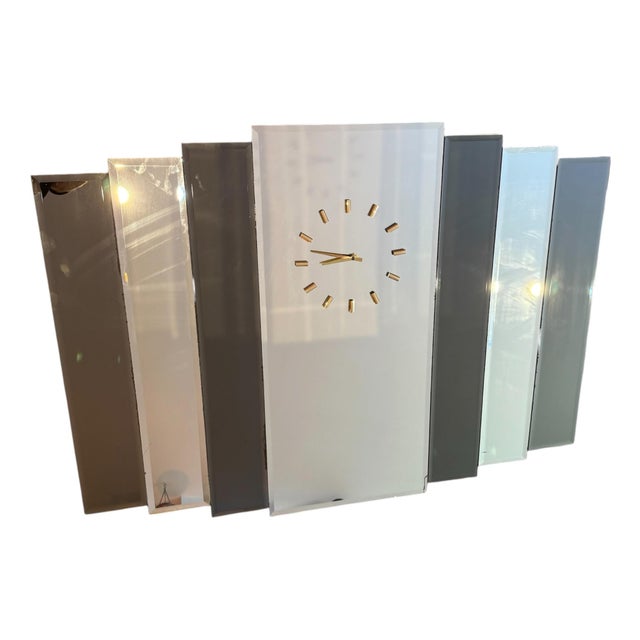 Hollywood Regency Oversized Bassett Mirror Co. 2013 Mirrored Panels Geometric Wall Clock For Sale - Image 3 of 5