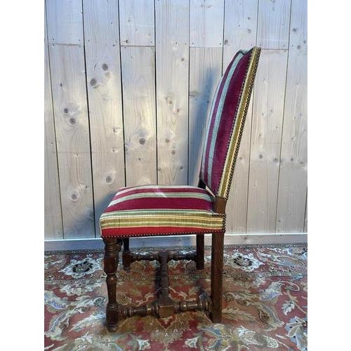 Louis XIII Style Striped Velvet Chairs, Set of 6 For Sale - Image 3 of 10