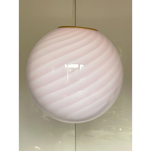 Contemporary Pink Swirl and Milky-White Sphere Pendant in Murano Glass For Sale - Image 6 of 9