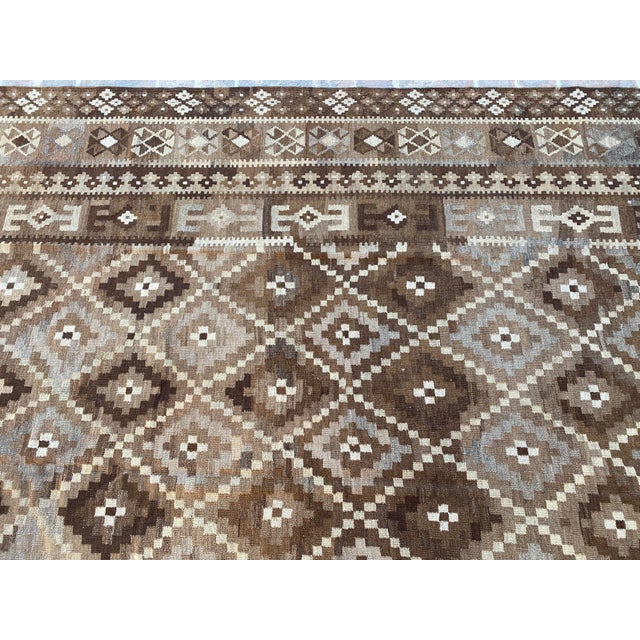 Afghan Ghalmori Maimana Kilim Rug 8x14 Ft, Handwoven Brown Gray Blue Bordered Flatweave, Large Tribal Area Rug For Sale - Image 12 of 15
