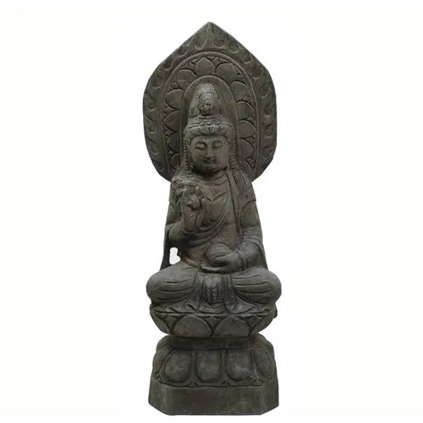 Gray Hand Carved Tall Stone Seating Buddha Status For Sale - Image 8 of 8