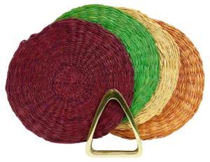 Brass Coaster Stand with Colorful Coasters from Hagenauer, Austria, 1950s, Set of 7