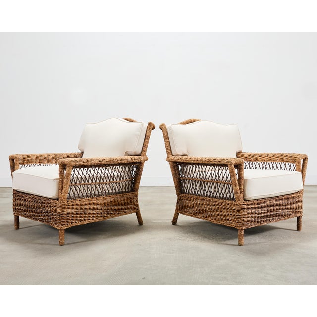 Tan Pair of Ralph Lauren Organic Wicker Rope Armchairs + Ottoman For Sale - Image 8 of 18