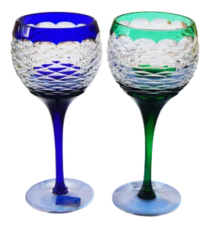Mid-Century Blue & Green Crystal Stems- a Pair