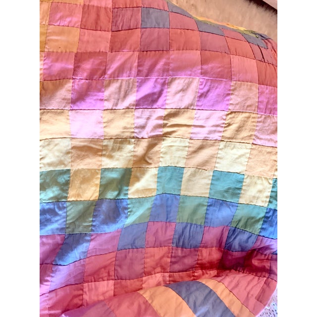 Vintage Hand Stitched Multicolor Square Patches Quilt 89” X 81” For Sale - Image 10 of 12