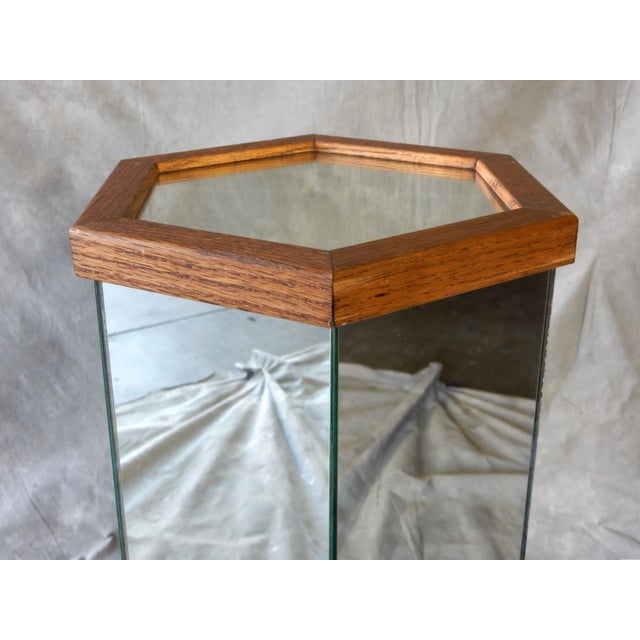 Mid-Century Modern 1970's Mirror & Oak Hexagon Art Pedestals 30" Tall For Sale - Image 3 of 6