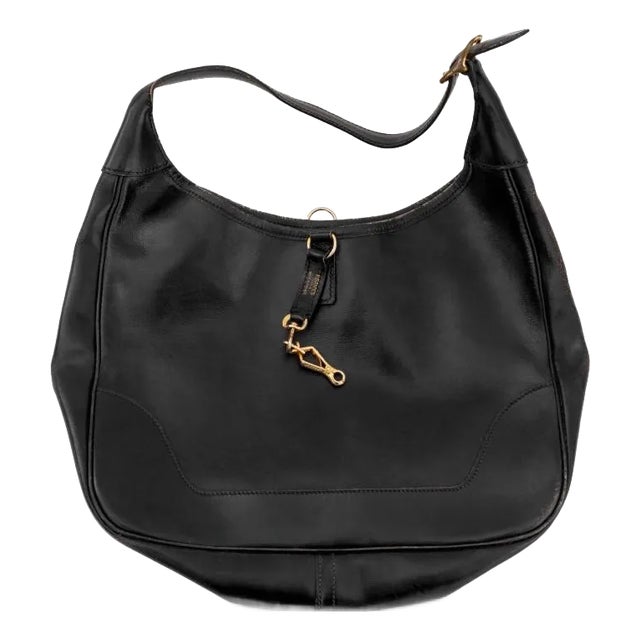 Hermes Black Leather Trim Handbag For Sale