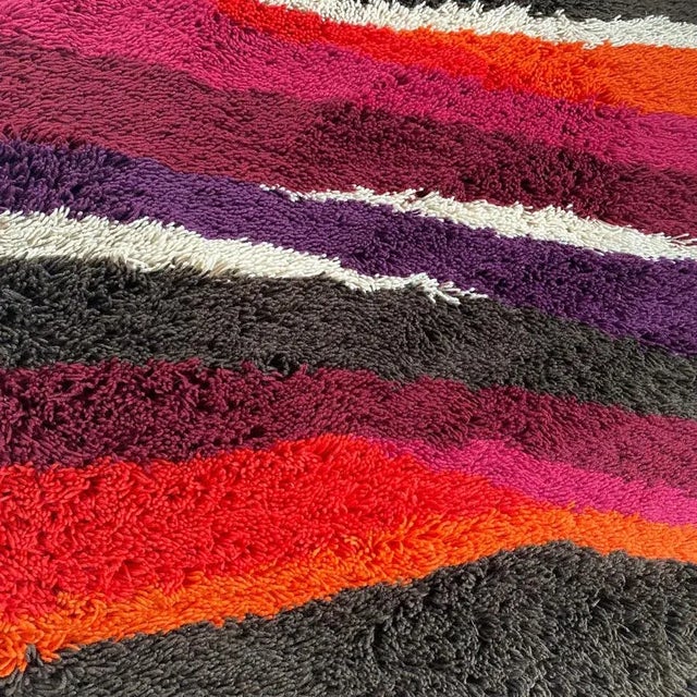 Vintage Dutch Colorful Stripes Panton Style High Pile Rug by Desso, 1970s For Sale - Image 10 of 18