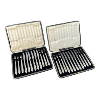 Lot of 2 Sets of Dessert Fork & Knife Set, British, 19th Century For Sale