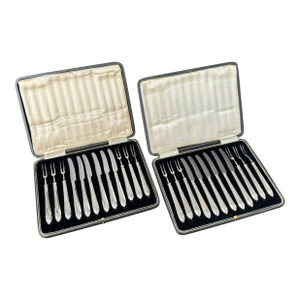 Lot of 2 Sets of Dessert Fork & Knife Set, British, 19th Century