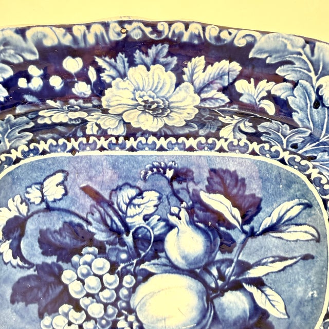 Stubbs & Kent Georgian Cobalt Transferware ‘ Fruits and Flowers’ Platter, Circa 1830 For Sale - Image 10 of 16