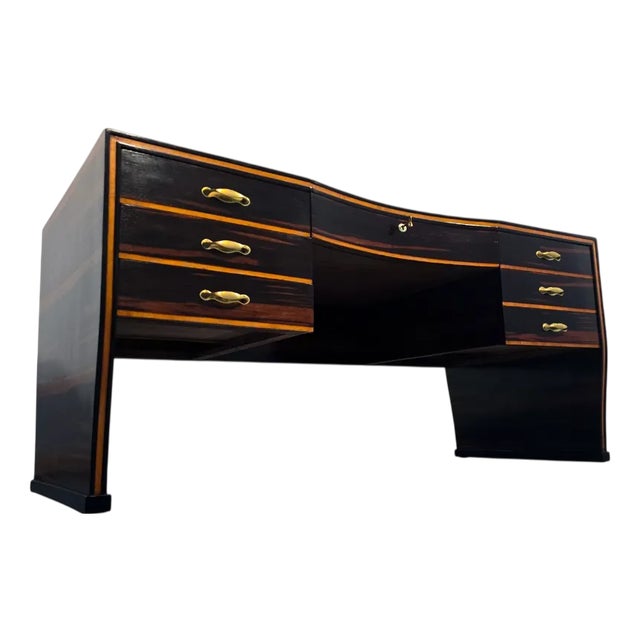 Italian Art Deco Desk in Ebony Makassar by Osvaldo Borsani, 1940 For Sale