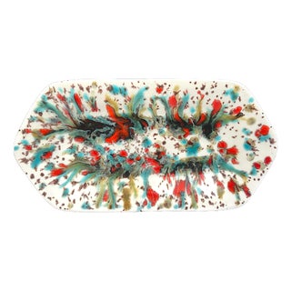Vintage 1970s Italian Splatter Glaze Eyeglass Tray or Catchall For Sale