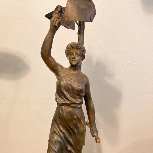 Late 19th-Century French Nouveau Arts Sciences Cast Spelter Figural Lamps - Set of 2 For Sale - Image 6 of 12