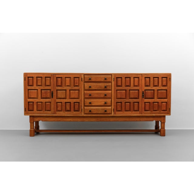 Mid-Century Modern Large Brutalist Screwless Sideboard in Carved Oak, 1960s For Sale - Image 3 of 18