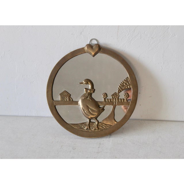 Brass Vintage Brass Round Wall Mirror Duck Farmhouse Details For Sale - Image 8 of 9