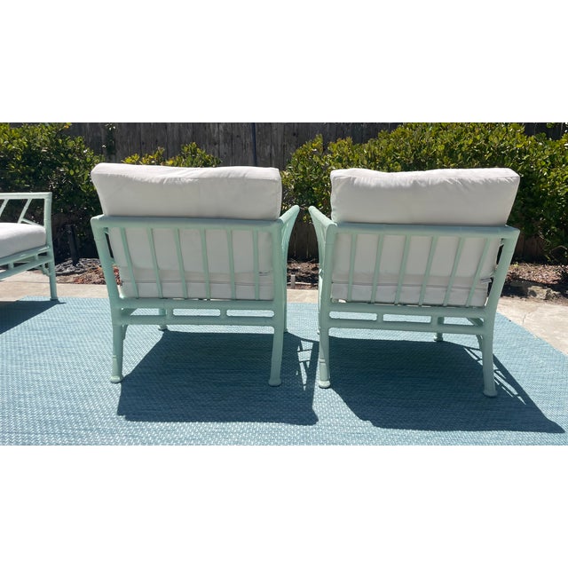 Vintage Faux Bamboo Patio Set by Meadowcraft, Chippendale Details and Sunbrella Cushions For Sale In San Diego - Image 6 of 18