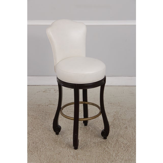 Set of 4 White Leather Revolving Seat Bar Stools For Sale - Image 4 of 17