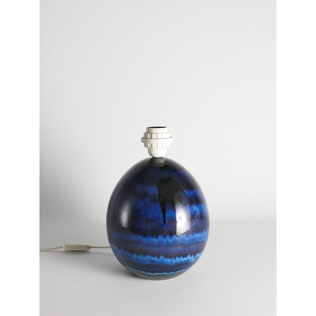 Ceramic Blue Stoneware Table Lamp by Carl-Harry Stålhane, Sweden, 1970s For Sale - Image 7 of 16