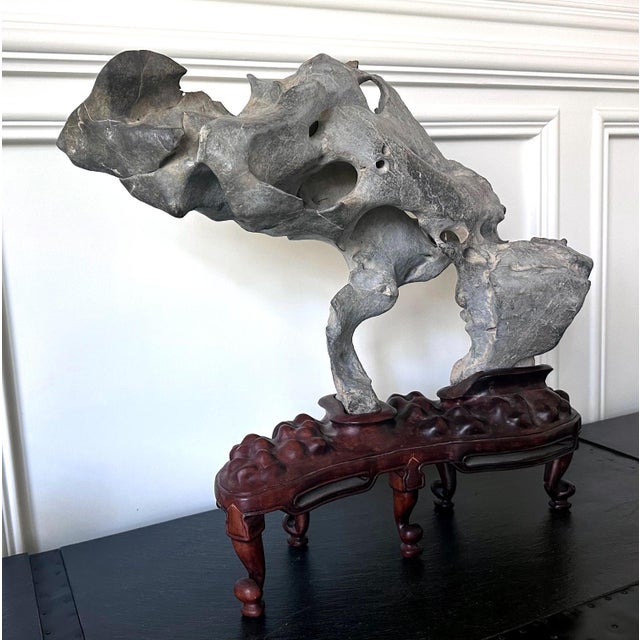 Extraordinary Chinese Taihu Scholar Stone Rare Form on Display Stand For Sale - Image 18 of 18