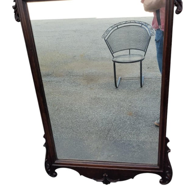 Antique 1920s Chippendale Carved Mahogany Wall Mirror Pediment Crest Mirror For Sale - Image 15 of 16