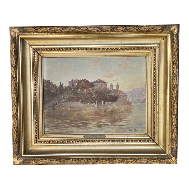 19th Century French River Landscape Oil Painting by Charles Munnier, Framed For Sale