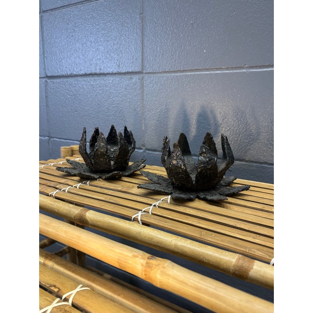 Mid-Century Modern Mid-Century Harry M. Wasserman Torch-Cut Steel Lily Sculptures, Pair For Sale - Image 3 of 8