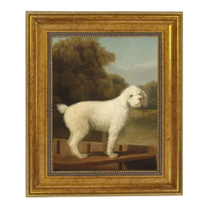 "White Poodle in a Punt" After George Stubbs, Contemporary Reproduction Print on Canvas, Small Gold Frame, 8 x 10