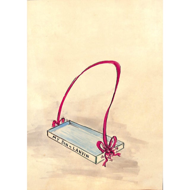 Lanvin Paris My Sin Perfume Tray with Ribbon C1950s Advertising Artwork For Sale