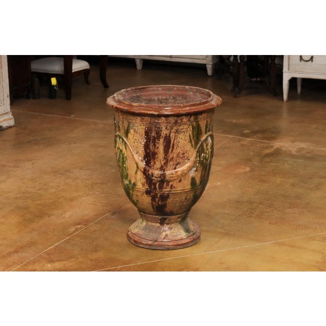 Large French 19th Century Boisset Anduze Jar with Brown, Green Glaze and Swags For Sale In Atlanta - Image 6 of 12