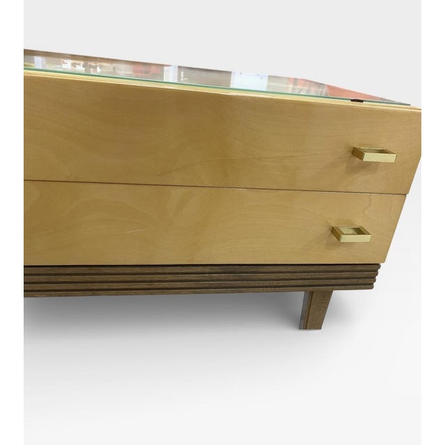 Mid-Century Dressing Table or Chest of Drawers in Maple Veneer with Brass Handles and Glass Top, Germany, 1950s-1960s For Sale - Image 12 of 16