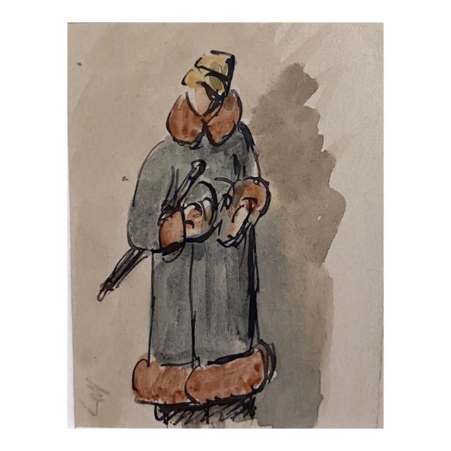 Karl Hanny, Woman Figure, Mid-20th Century, Ink and Watercolor For Sale