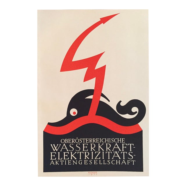 1927 Julius Klinger Original Poster, Wasserkraft Elektrizitats (Poseidon) For Sale