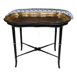 19th Century English Victorian Papier Mâché Tray on Later Stand For Sale