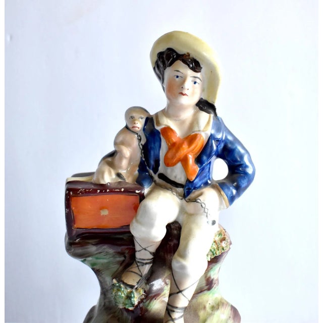 Antique Mid-19th-Century Staffordshire Figurine of a Boy, Monkey, and Organ Grinder For Sale - Image 9 of 13