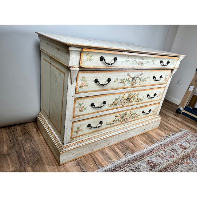 Antique Italian Paint Decorated Four Drawer Commode C. Early 19th Century For Sale - Image 11 of 12