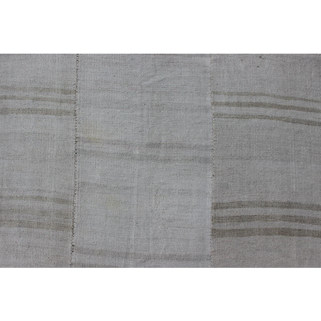 Textile Square Vintage Paneled Flat-Weave With Modern Design in White and Neutral Tones For Sale - Image 7 of 13