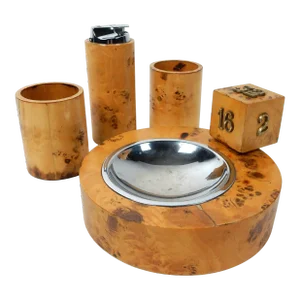 Felice Antonio Botta Italy Table Top Smoking Set Ashtray Burlwood Chrome Brass