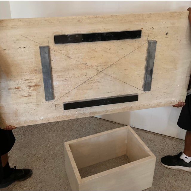 Postmodern Vintage Italian Inlay Travertine Coffee Table For Sale - Image 3 of 12